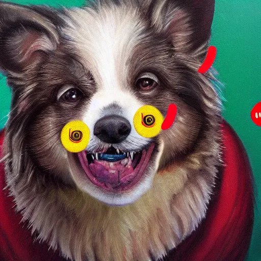 Prompt: high detail oil painting of a rabid dog, foaming with emoji faces, trending on artstation