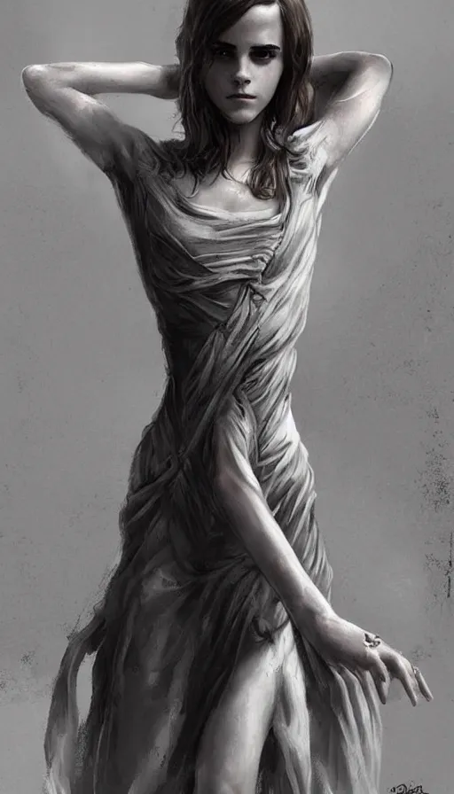 Prompt: emma watson with an very long torso, possibly extra limbs, intricate, detailed, digital painting, concept art, by artgerm and greg rutkowski