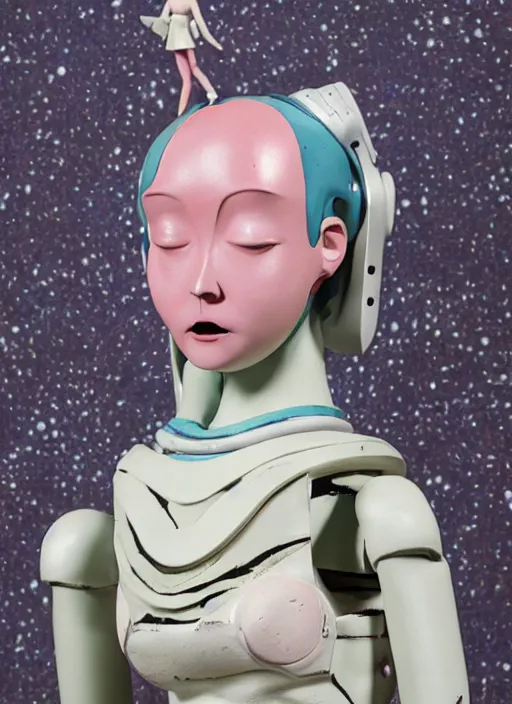 Image similar to studio photograph of a contemporary ceramic sculpture of a quirky female android by hikari shimoda and jack gaughan