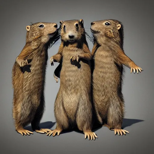 Prompt: three groundhogs dancing together,artstation