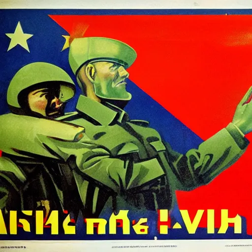 Image similar to a soviet propaganda poster with med - x