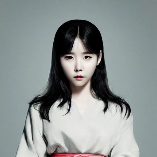 Prompt: portrait of IU aka Lee Ji-eun, seductive look, rule of thirds, smooth, sharp focus, James Jean pastiche by WLOP, octane render