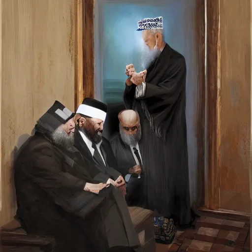 Image similar to joe biden as the lubavicher rebbe with sidelocks and shtreimel, jewish devotional art by greg rutkowski