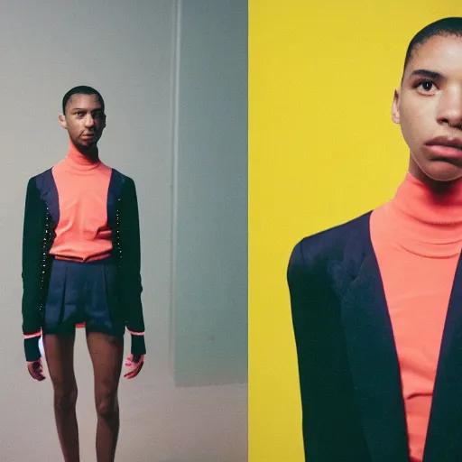 Image similar to realistic photoshooting for a new raf simons lookbook, color film photography, close up, photo of a woman, photo in style of tyler mitchell, 3 5 mm