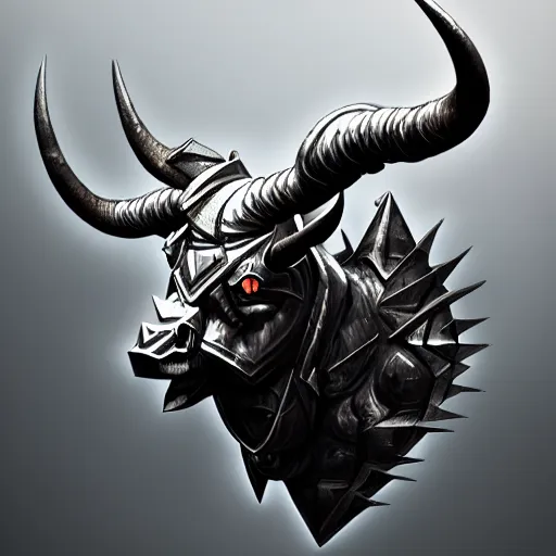 Image similar to epic bull headed minotaur beast armored with giant axe, silver metal, artwork, vivid colors, concept art, greek mythology, detailed, modern design, dark fantasy, digital painting, artstation, d&d