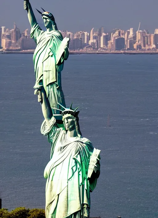 Image similar to the statue of liberty and cristo redentor