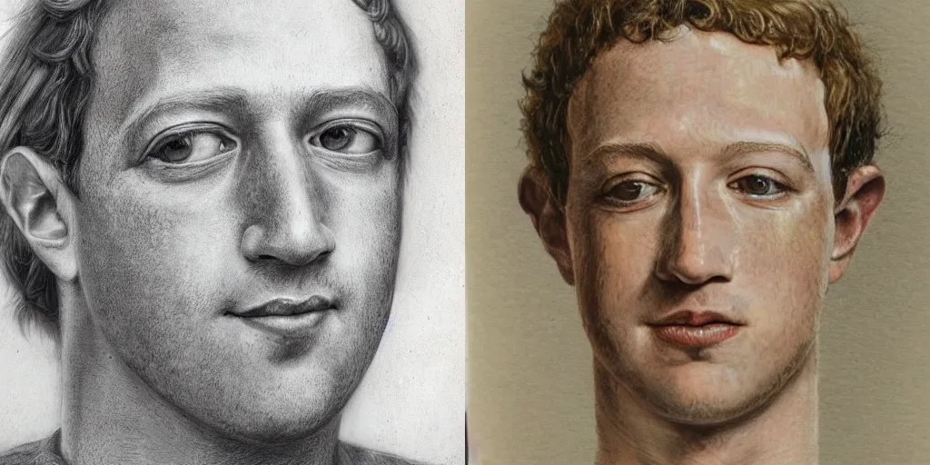 Prompt: 1700s portrait close up mark zuckerberg , textured natural color pencil art by adonna khare