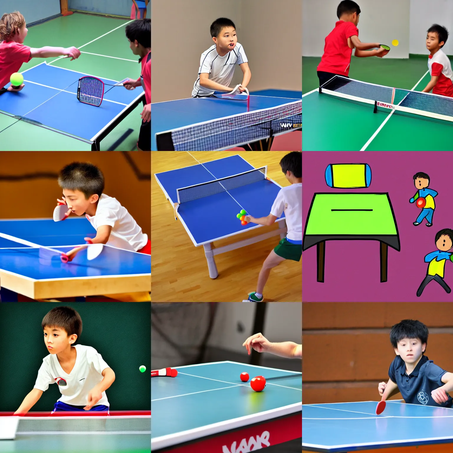Prompt: table tennis match, kid drawing