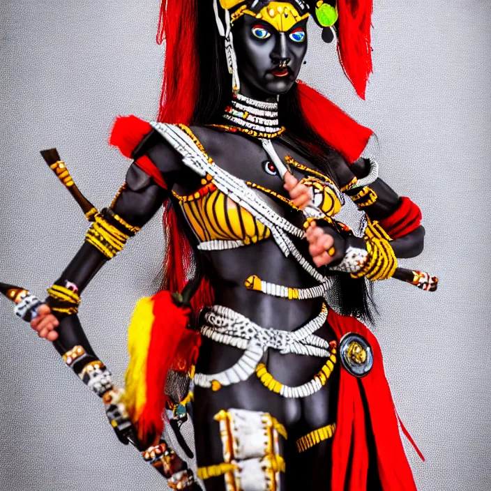 Image similar to full body photograph of a very beautiful harlequin warrior. extremely detailed. dslr. 8 5 mm.