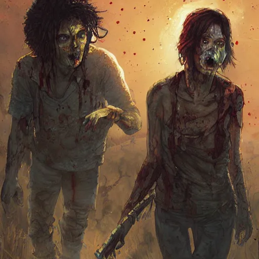 Image similar to clementine from the waking dead the last season been eaten by a couple of zombie by greg rutkowski