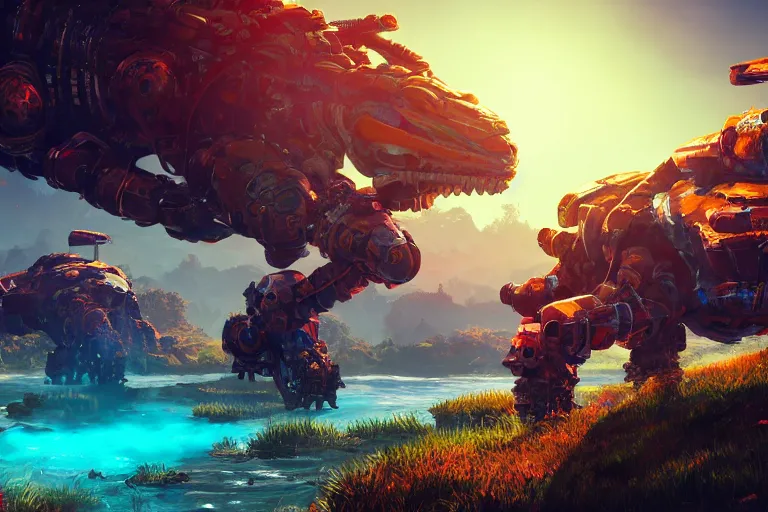 Image similar to shellsnapper machine mecanical creature robot of horizon forbidden west horizon zero dawn radiating a glowing aura global illumination ray tracing hdr fanart arstation by ian pesty and alena aenami artworks in 4 k