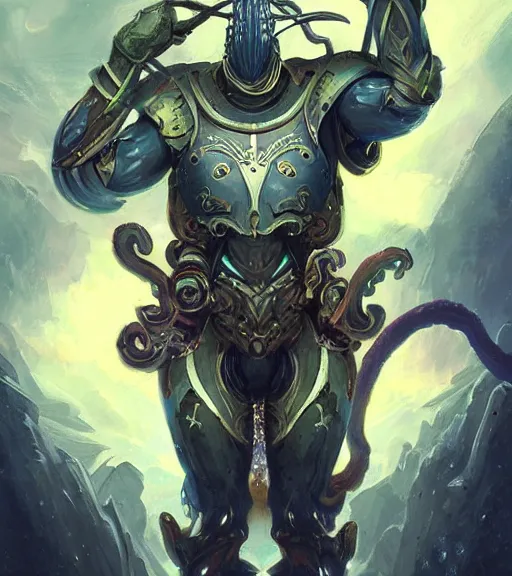Prompt: Gigachad sigma Octopus Knight with holographic rgb spider legs, standing triumphant and proud, award winning photo, by Peter Mohrbacher