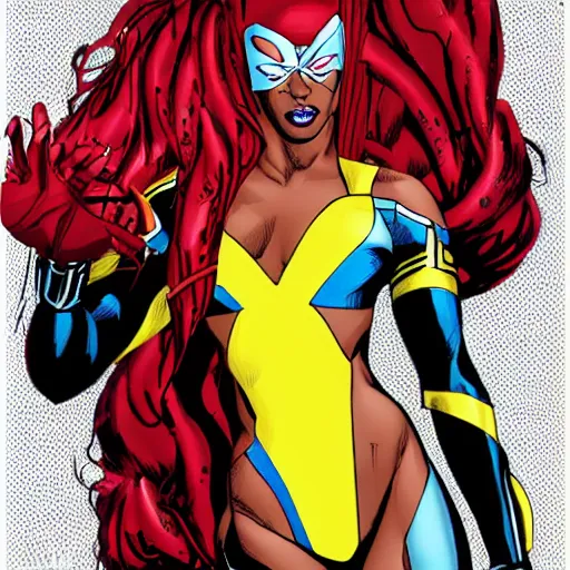 Prompt: aaliyah dana haughton as storm from the x - men, vector image, comic books style, very detailed, by jim lee, by jae lee, by todd mcfarlane, by rob liefeld