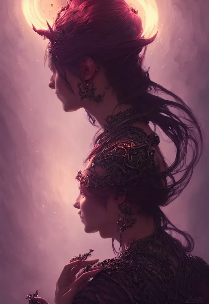 Image similar to Necromancer Sorceress, fantasy magic, undercut hairstyle, dark light night, intricate, elegant, sharp focus, illustration, highly detailed, digital painting, concept art, matte, art by WLOP and Artgerm and Greg Rutkowski and Alphonse Mucha, masterpiece