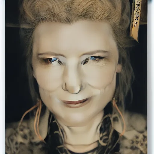 Image similar to portrait of cate blanchett ,japanese wood print