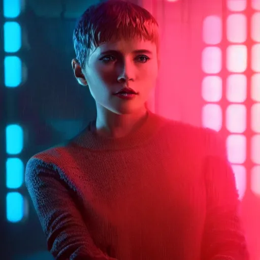 Prompt: portrait of joi from blade runner 2 0 4 9 as a giant hologram