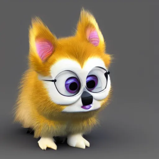 Image similar to concept art of a furby corgi toy, 3 d render, extremely detailed and lifelike, hyperrealistic