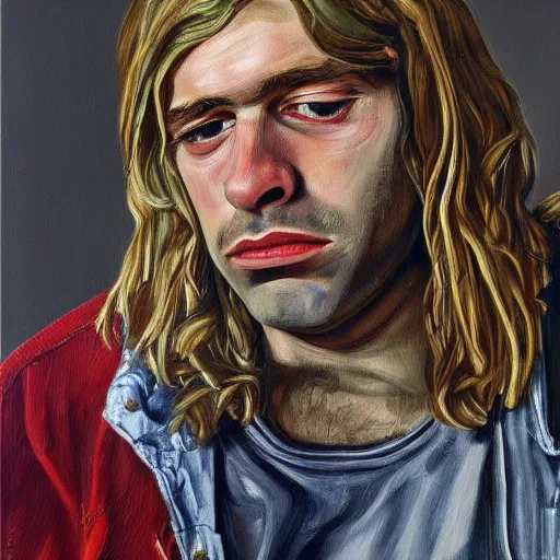 Image similar to high quality high detail painting by lucian freud, hd, portrait of kurt cobain