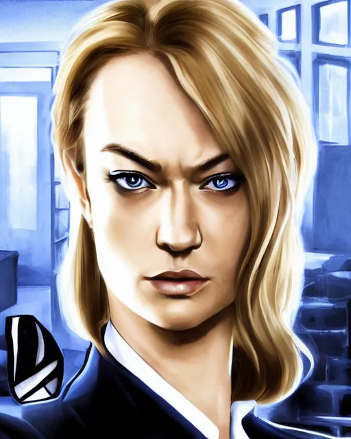 Image similar to yvonne strahovski in a spy outfit, anime medium shot, very anime, ambient lighting, perfect composition, ambient lighting, beautiful face, very extremely detailed blue eyes, eyes in the focal point, smooth shading, digital art