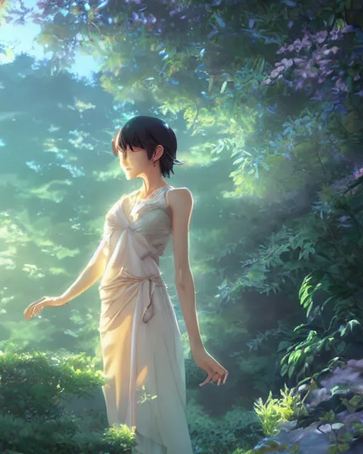 Image similar to goddess of all life is in touch with nature, full shot, atmospheric lighting, detailed face, by makoto shinkai, stanley artgerm lau, wlop, rossdraws