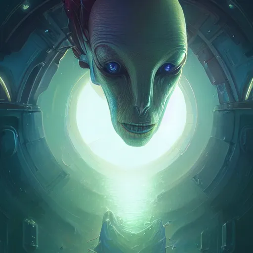 Image similar to highly detailed portrait from a male alien, extraterrestrial, aquatic, stephen bliss, unreal engine, fantasy art by greg rutkowski, loish, rhads, ferdinand knab, makoto shinkai and lois van baarle, ilya kuvshinov, rossdraws, tom bagshaw, global illumination, radiant light, detailed and intricate environment