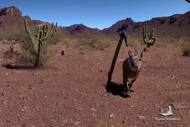 Prompt: trail cam footage of a monster in the arizona desert