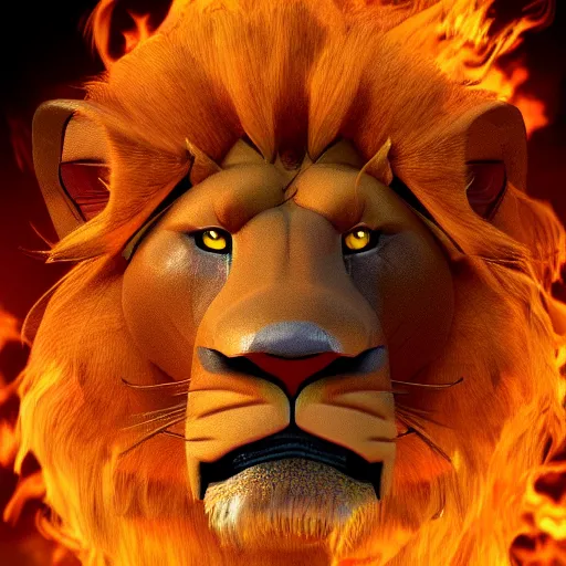 Prompt: fire lion, flaming, detail, unreal engine, cinematic lighting, colorful