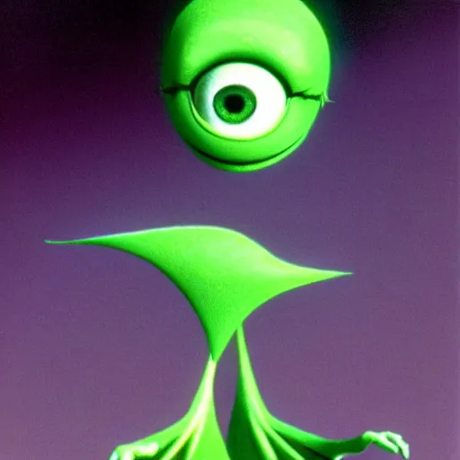 Prompt: mike wazowski as a still from the nightmare before christmas ( 1 9 8 4 ), super high quality, award winning, photograph,