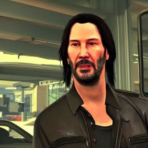 Prompt: keanu reeves in grand theft auto 5