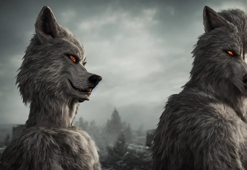 Image similar to portrait of a werewolf in russia, 4 k, 8 k, octane render