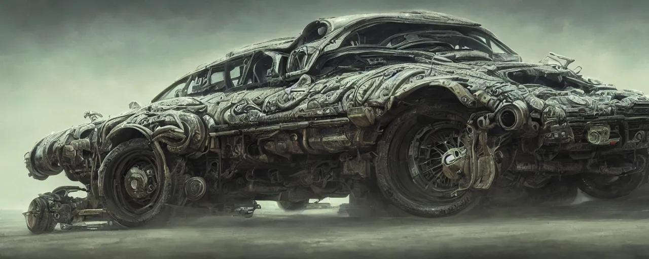 Image similar to detailed concept art illustration oil painting of a sci-fi muscle car in full intricate detail, ultra detailed, digital art, octane render, 4K, dystopian, micro details