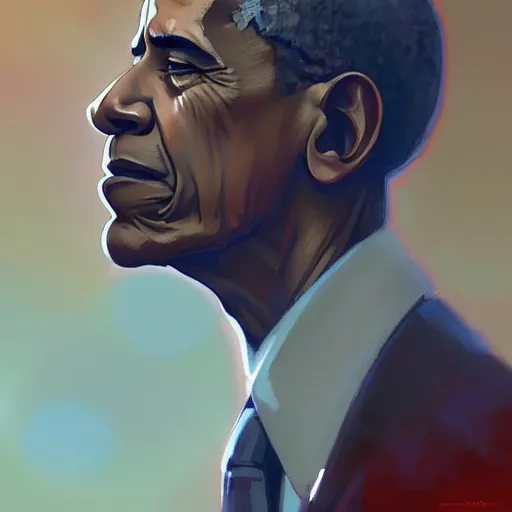Image similar to Barrack Obama pondering nuclear destruction smoking a cigarette, highly detailed, digital painting, artstation, concept art, smooth, sharp focus, illustration, art by artgerm and greg rutkowski and alphonse mucha and loish and WLOP