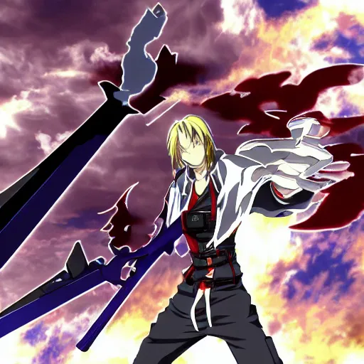 Prompt: edward elric as a guilty gear character, anime