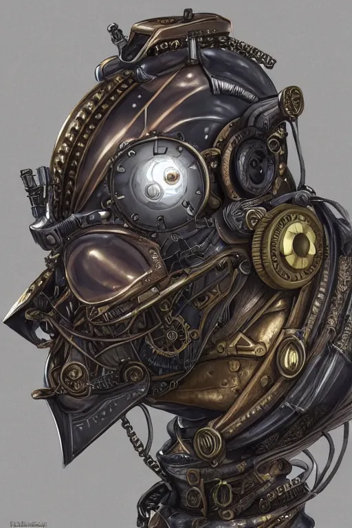 Image similar to steampunk helmet fantasy art mask robot ninja stylized digital illustration sharp focus, elegant intricate digital painting artstation concept art global illumination ray tracing advanced technology chaykin howard and campionpascale and cooke darwyn and davis jack