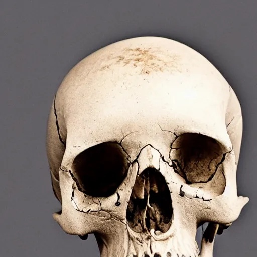 Prompt: human skull that has broken in two pieces