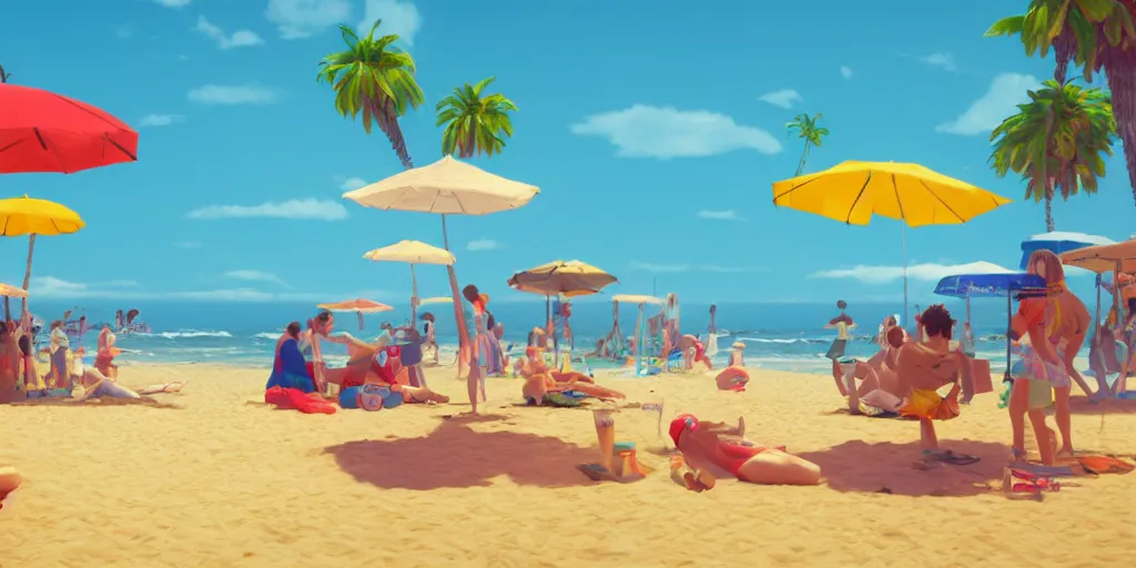 Image similar to a film still of a sunny and colourful beach scene without people in santa monica, los angelos, wide shot, waist up, wes anderson, studio ghibli, pixar and disney animation, sharp, rendered in unreal engine 5, anime key art by greg rutkowski, bloom, dramatic lighting