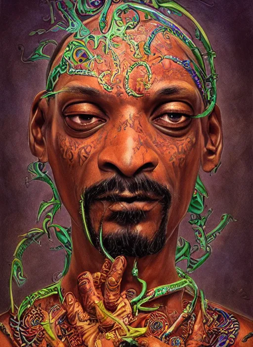 Prompt: snoop dogg reptile eyes, shamanic poster lsd art, intricate, elegant, highly detailed, centered, digital painting, artstation, concept art, smooth, sharp focus, illustration, artgerm, tomasz alen kopera, peter mohrbacher, donato giancola, joseph christian leyendecker, wlop, frank frazetta