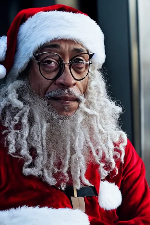 Prompt: close up of giancarlo esposito as santa claus, stern expression