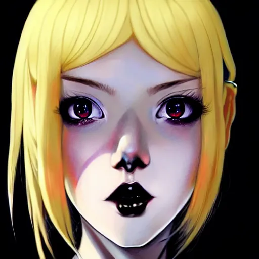 Image similar to a beautiful slim shy blonde goth girl ignores you, art by ilya kuvshinov and lois van baarle and ross tran and range murata and artgerm and andy warhol, norman rockwell, digital art, highly detailed, profile picture, intricate, sharp focus, mystical trending on artstation hq, deviantart, pinterest, unreal engine 5, 4 k uhd image