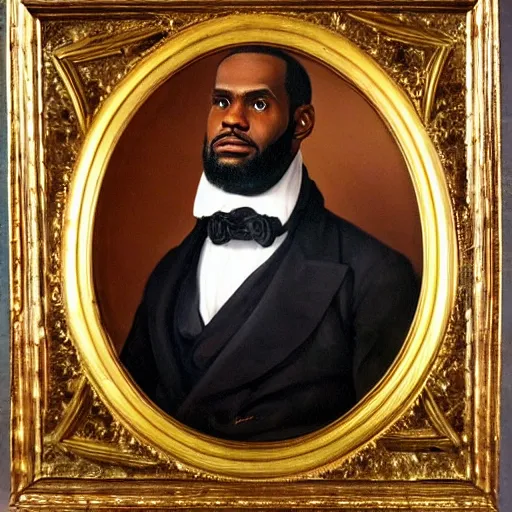 Image similar to a portrait of Lebron James, strong pose, highly detailed, in the style of Franz Xaver Winterhalter, highly detailed, in the style of Aetherpunk