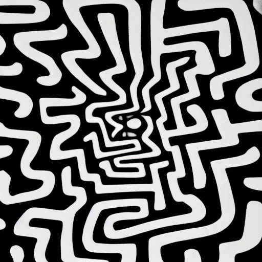 Prompt: optical illusion digital footprint painting of the silhouette of an impatient soul, stuck in a maze, very detailled, lovecraftian, trending on artstation