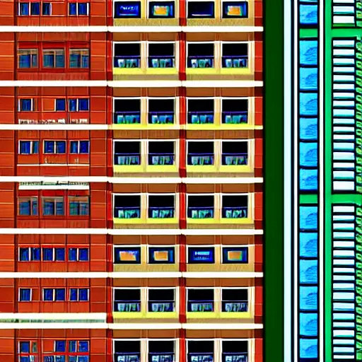 Prompt: a building with a lot of windows on top of it, pixel art by kagaku murakami, behance contest winner, neogeo, anime aesthetic, # pixelart, isometric