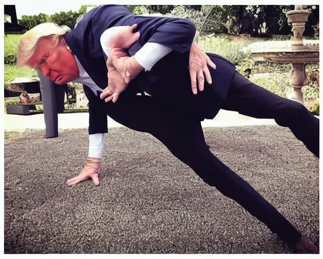 Image similar to donald trump instagram yoga photo shoot