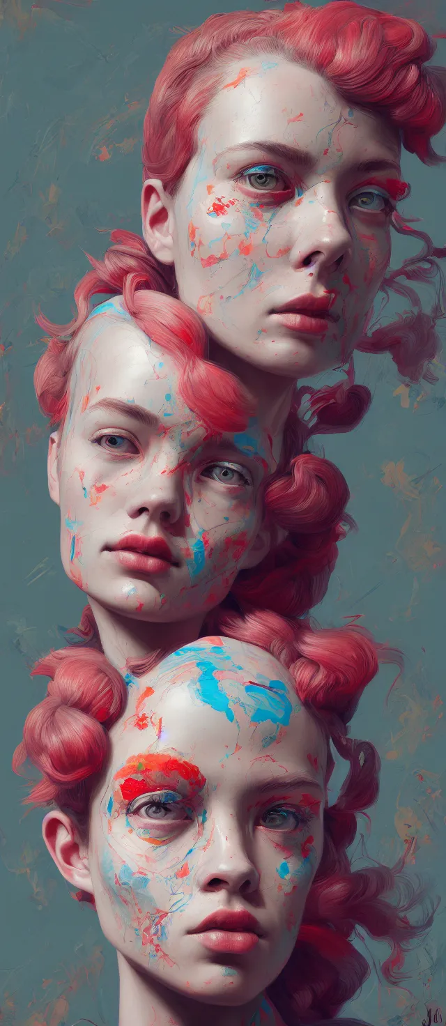 Image similar to excellent painted portrait by james jean, high quality masterpiece painted, patterned background, 4 k, trending on artstation, octane render,