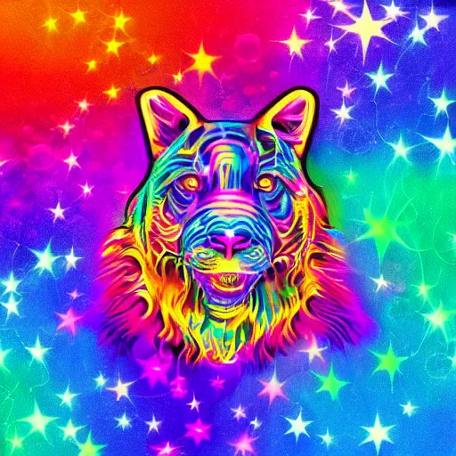 Prompt: lisa frank album cover design design depicting the alter to the ai machine gods, beautiful digital art