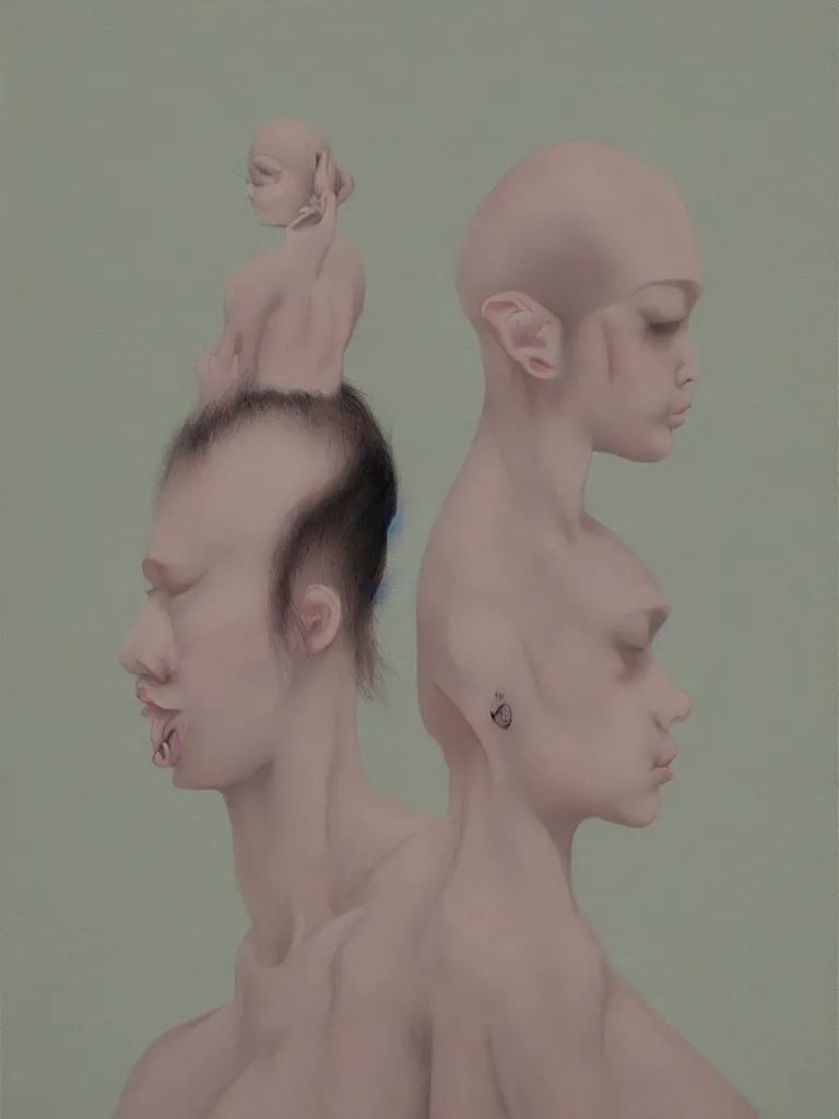 Prompt: cute, yet also unsettling and sinister neo - pop fine art figurative fine art painting by yoshitomo nara in an aesthetically pleasing natural and pastel color tones