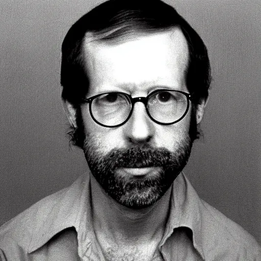 Prompt: 1970s of Mugshot Portrait of Paul Lieberstein with glasses and and a beard, with very short hair and a receding hairline, dressed in 1970s menswear, taken in the 1970s, photo taken on a 1970s polaroid camera, grainy, real life, hyperrealistic, ultra realistic, realistic, highly detailed, epic, HD quality, 8k resolution, body and headshot, film still, front facing, front view, headshot and bodyshot, detailed face, very detailed face