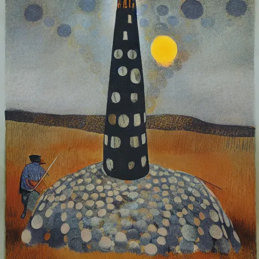 Prompt: Portrait John Goodman wearing a polka-dot vest whilst brandishing a lightning orb standing atop a wizard tower andrew wyeth niel welliver peter doig greg rutkowski paul klee jamie wyeth victo ngai