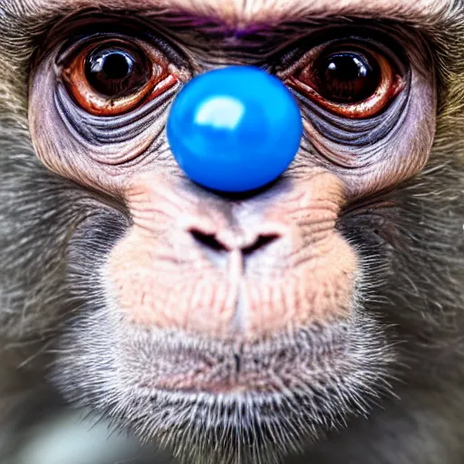 Image similar to a close up of a monkey with a blue ball, a stock photo by paul harvey, shutterstock contest winner, neo - primitivism, creative commons attribution, behance hd, freakshow