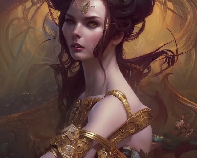 Image similar to photography of muxxi, deep focus, d & d and mtg, fantasy, intricate, elegant, highly detailed, digital painting, artstation, concept art, matte, sharp focus, illustration, hearthstone, art by artgerm and greg rutkowski and alphonse mucha